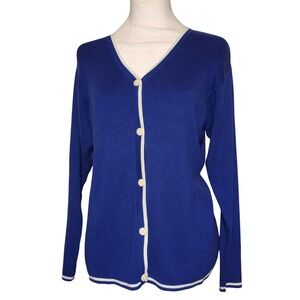 VTG Pendleton Classic Blue Cardigan Sweater Cream Trim Button Front Size S